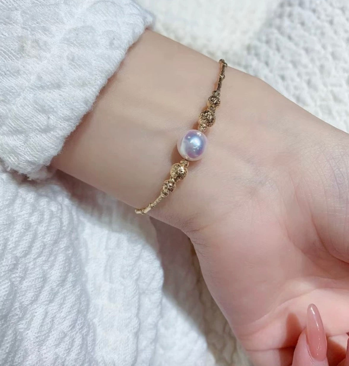K18YG あこや真珠 ワイヤーブレスレット 弾力 バングル 18K アコヤ イエローゴールド スライド式アジャスター ハートチャーム パール