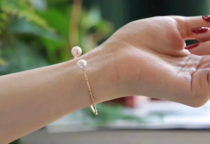 K18YG あこや真珠 バングル 弾力ワイヤー 18K アコヤ真珠 パール オープンバングル ブレスレット