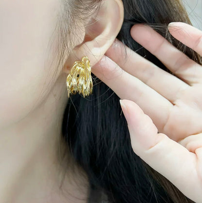 K18YG マルチライン スタッドピアス イエローゴールド 18K 18金 メッシュ 中空ピアス イタリアンジュエリー 多重ライン ラップドワイヤー