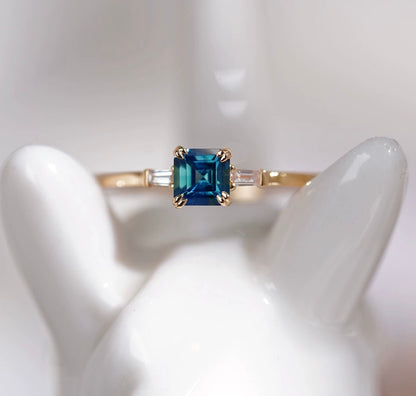 K18YG 天然 グリーンサファイア リング ダイヤモンド 指輪 18K 18金 イエローゴールド スクエアカット