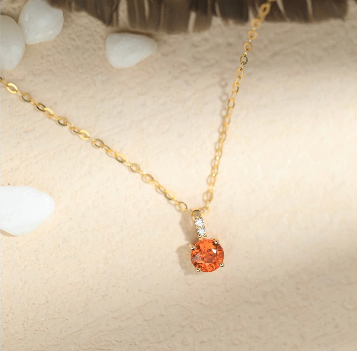 K18YG オレンジガーネット ペンダント ダイヤモンド ダイヤ 18K 18金 イエローゴールド ネックレス ラウンド ネックレス