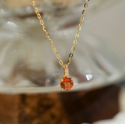 K18YG オレンジガーネット ペンダント ダイヤモンド ダイヤ 18K 18金 イエローゴールド ネックレス ラウンド ネックレス
