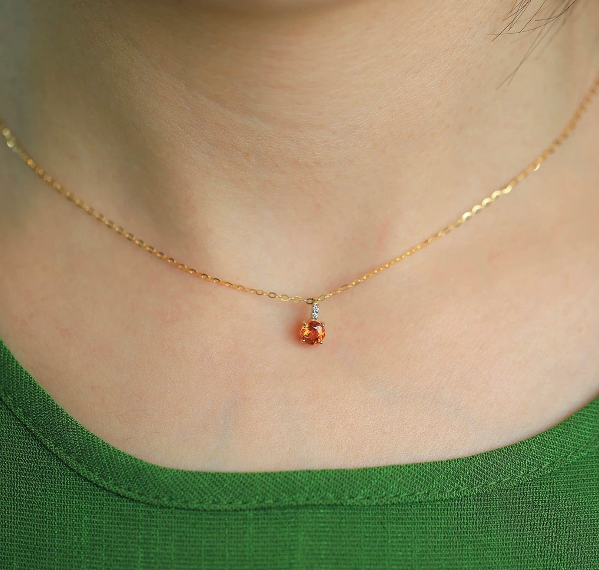 K18YG オレンジガーネット ペンダント ダイヤモンド ダイヤ 18K 18金 イエローゴールド ネックレス ラウンド ネックレス