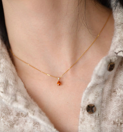 K18YG オレンジガーネット ペンダント ダイヤモンド 18K 18金 イエローゴールド ネックレスチャーム 雫 ティアドロップ