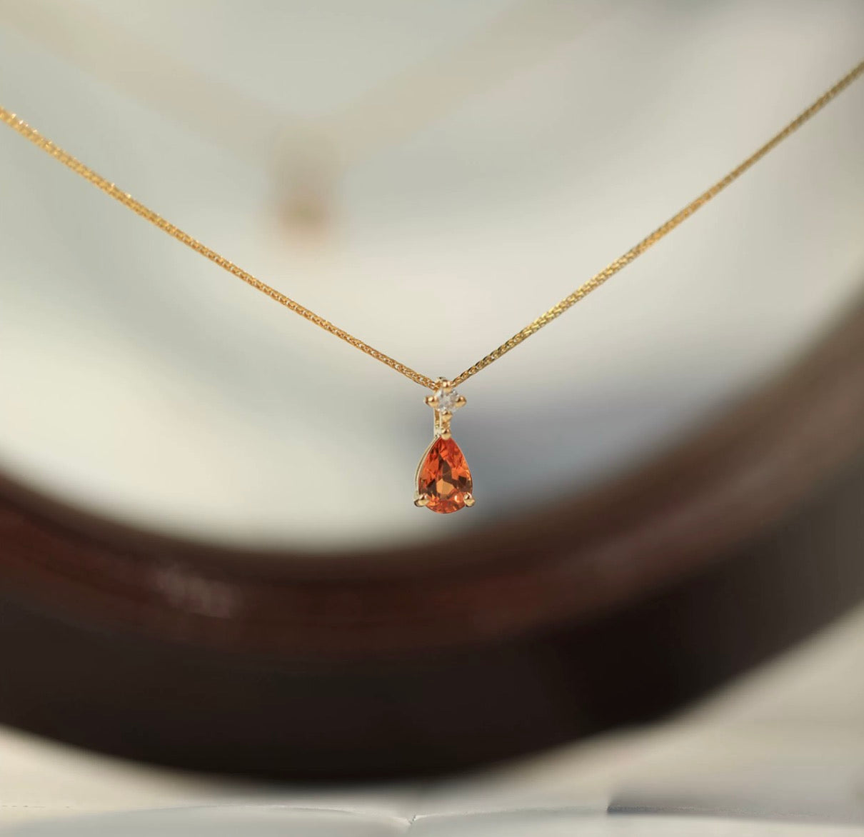 K18YG オレンジガーネット ペンダント ダイヤモンド 18K 18金 イエローゴールド ネックレスチャーム 雫 ティアドロップ