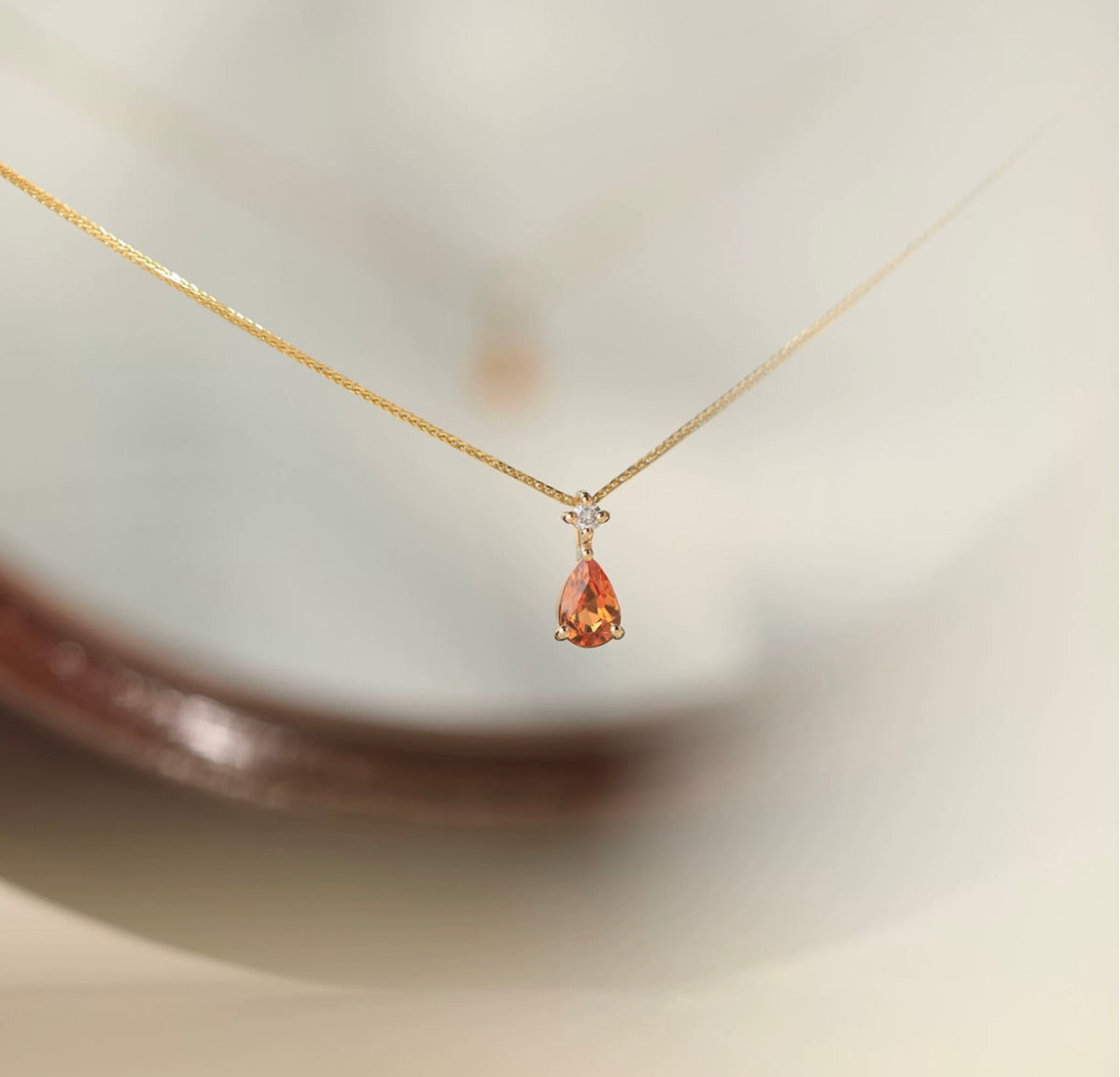 K18YG オレンジガーネット ペンダント ダイヤモンド 18K 18金 イエローゴールド ネックレスチャーム 雫 ティアドロップ