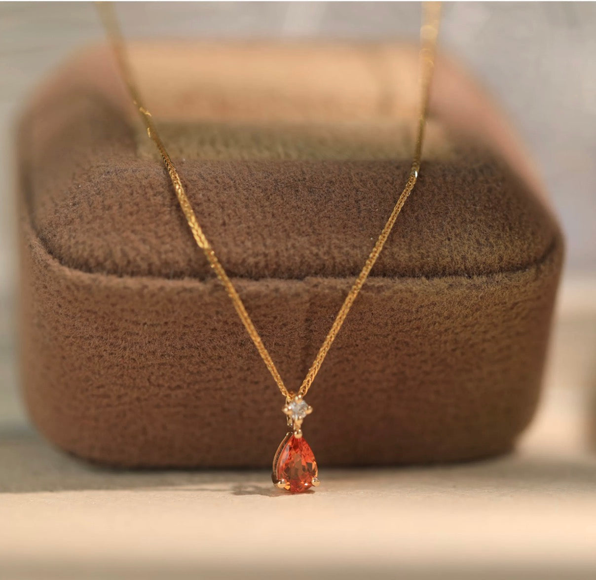 K18YG オレンジガーネット ペンダント ダイヤモンド 18K 18金 イエローゴールド ネックレスチャーム 雫 ティアドロップ