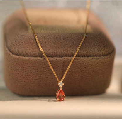 K18YG オレンジガーネット ペンダント ダイヤモンド 18K 18金 イエローゴールド ネックレスチャーム 雫 ティアドロップ