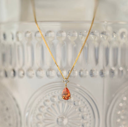 K18YG オレンジガーネット ペンダント ダイヤモンド 18K 18金 イエローゴールド ネックレスチャーム 雫 ティアドロップ