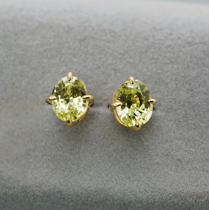 K18YG 天然 クリソベリル オーバル スタッドピアス 18K イエローゴールド 楕円形