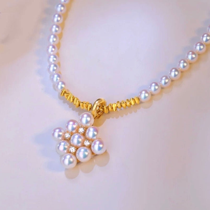 18K Yellow Gold Akoya Pearl Bracelet with Lace, 18K Akoya Pearl Lacy Bangle, Infinity 8 Wire