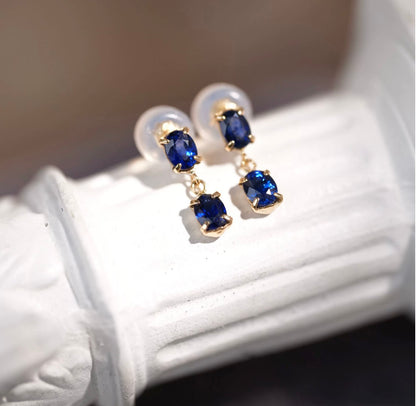 K18YG 天然 サファイア チェーンピアス オーバル 18K ファセットカット 揺れる イエローゴールド ブルーサファイア