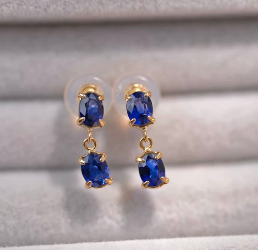 K18YG 天然 サファイア チェーンピアス オーバル 18K ファセットカット 揺れる イエローゴールド ブルーサファイア