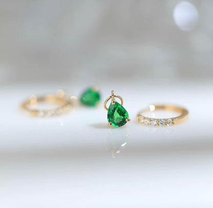 K18YG 天然ツァボライト 2way リングピアス ダイヤモンド ティアドロップ フープ メレダイヤ イエローゴールド 18k グリーン 緑 揺れる