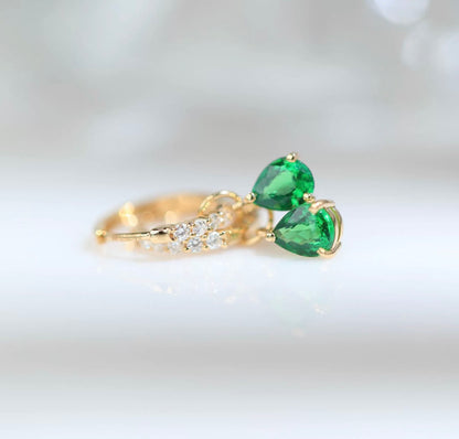 K18YG 天然ツァボライト 2way リングピアス ダイヤモンド ティアドロップ フープ メレダイヤ イエローゴールド 18k グリーン 緑 揺れる