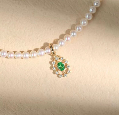 K18YG ツァボライト オーバル メレダイヤ レース 透け イエローゴールド 18k 18金 バチカン開閉 ネックレス チャーム
