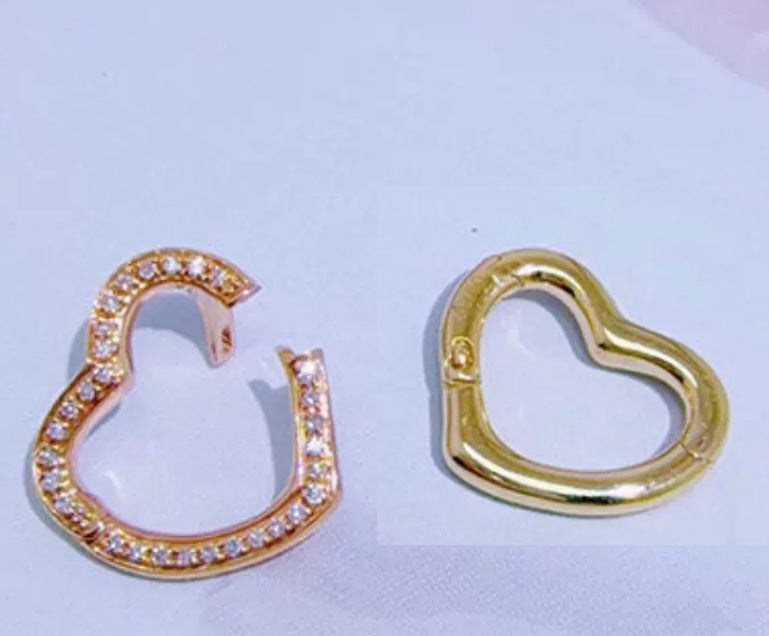 K18YG WG PG ハートチャーム ダイヤモンド ペンダント 18K 開閉 ロック式 ネックレス コネクター クラスプ