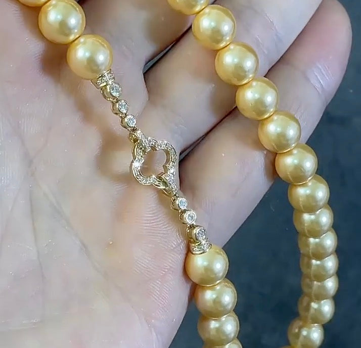 K18YG WG PG クローバー 四ツ葉 18K ダイヤモンドチャーム ネックレスパーツ 留め具 留め金具 クラスプ コマ パーツ ロック付き