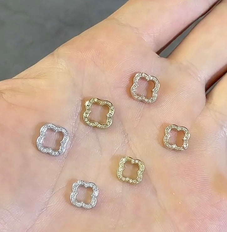 K18YG WG PG クローバー 四ツ葉 18K ダイヤモンドチャーム ネックレスパーツ 留め具 留め金具 クラスプ コマ パーツ ロック付き