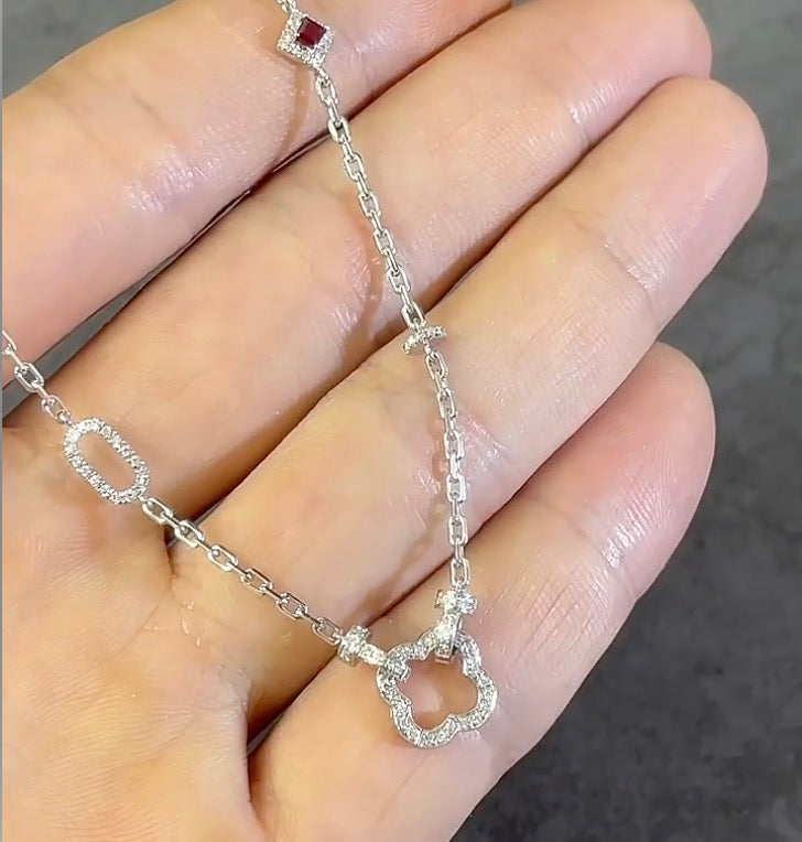K18YG WG PG クローバー 四ツ葉 18K ダイヤモンドチャーム ネックレスパーツ 留め具 留め金具 クラスプ コマ パーツ ロック付き