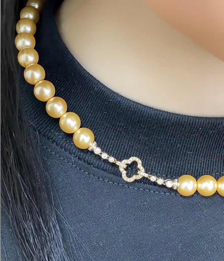 K18YG WG PG クローバー 四ツ葉 18K ダイヤモンドチャーム ネックレスパーツ 留め具 留め金具 クラスプ コマ パーツ ロック付き
