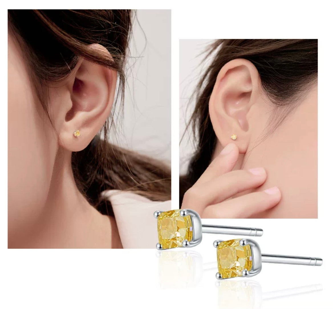 pt950 イエローダイヤ スタッドピアス 一粒 プラチナ カラーダイヤモンド Zカラー スクエア 0.15ct~