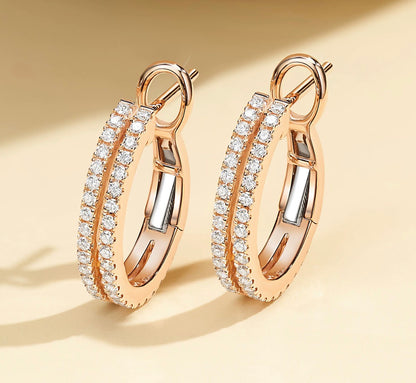 K18PG ダイヤモンド ダブルライン フープピアス 2連 エタニティ ピンクゴールド 18k (YG,WGも可) リングピアス