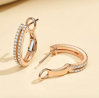 K18PG ダイヤモンド ダブルライン フープピアス 2連 エタニティ ピンクゴールド 18k (YG,WGも可) リングピアス