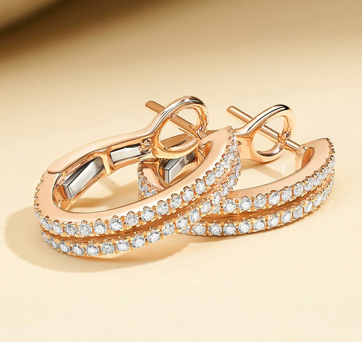 K18PG ダイヤモンド ダブルライン フープピアス 2連 エタニティ ピンクゴールド 18k (YG,WGも可) リングピアス