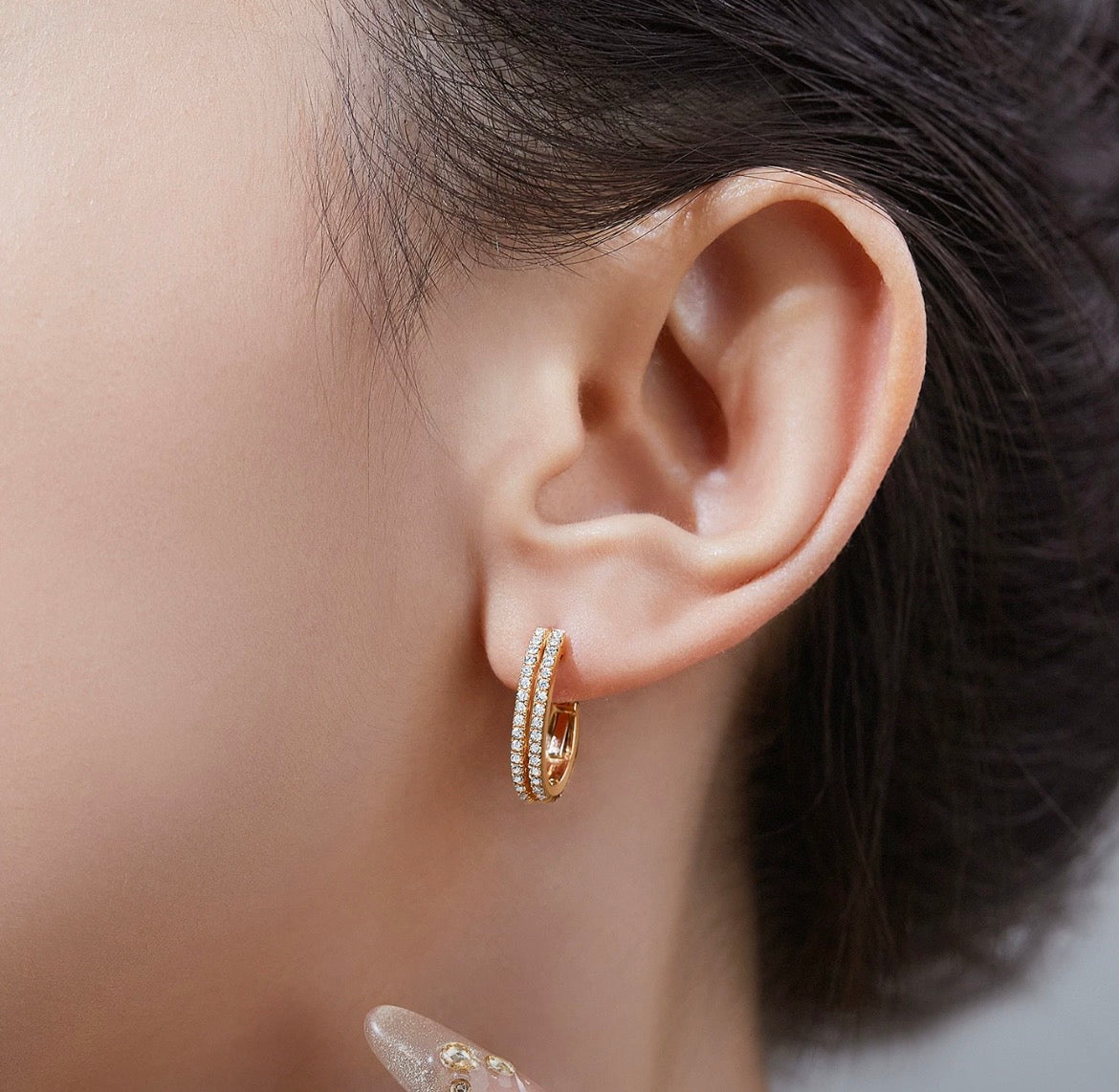 K18PG ダイヤモンド ダブルライン フープピアス 2連 エタニティ ピンクゴールド 18k (YG,WGも可) リングピアス