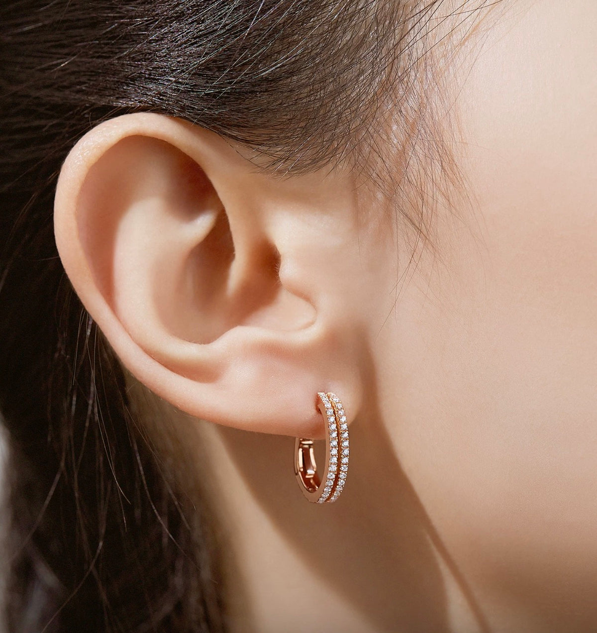 K18PG ダイヤモンド ダブルライン フープピアス 2連 エタニティ ピンクゴールド 18k (YG,WGも可) リングピアス