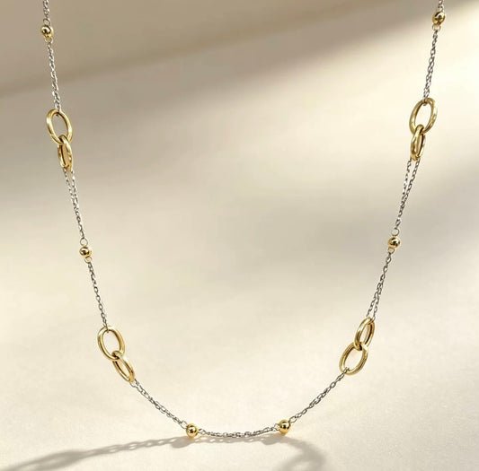 K18YG WG ミックスチェーン オーバル ステーションネックレス デザイン 18K 18金 イエローゴールド ホワイトゴールド インフィニティ