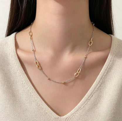 K18YG WG ミックスチェーン オーバル ステーションネックレス デザイン 18K 18金 イエローゴールド ホワイトゴールド インフィニティ