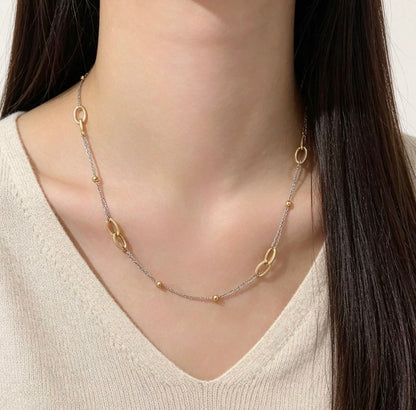 K18YG WG ミックスチェーン オーバル ステーションネックレス デザイン 18K 18金 イエローゴールド ホワイトゴールド インフィニティ