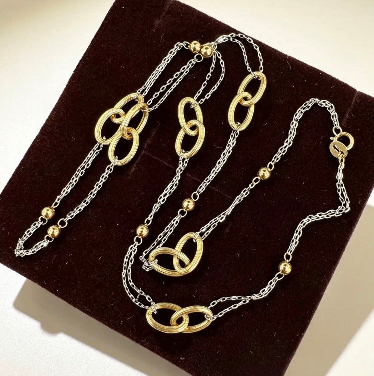 K18YG WG ミックスチェーン オーバル ステーションネックレス デザイン 18K 18金 イエローゴールド ホワイトゴールド インフィニティ