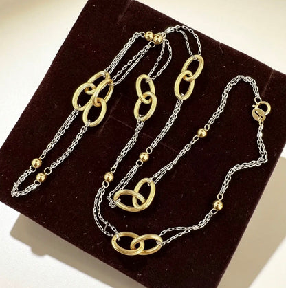K18YG WG ミックスチェーン オーバル ステーションネックレス デザイン 18K 18金 イエローゴールド ホワイトゴールド インフィニティ