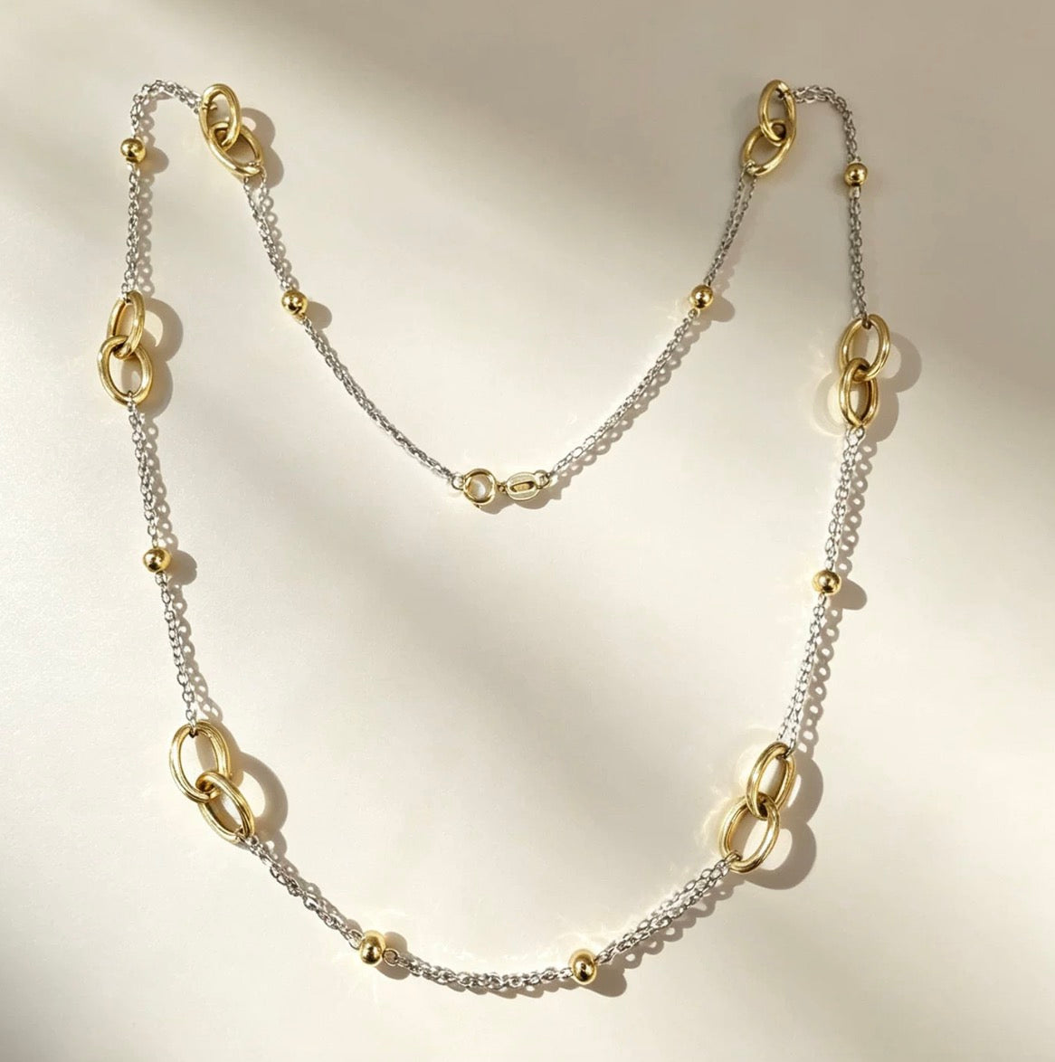 K18YG WG ミックスチェーン オーバル ステーションネックレス デザイン 18K 18金 イエローゴールド ホワイトゴールド インフィニティ