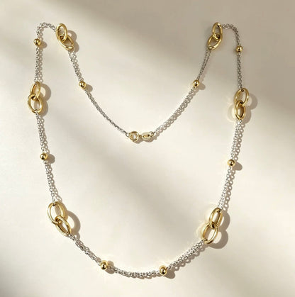 K18YG WG ミックスチェーン オーバル ステーションネックレス デザイン 18K 18金 イエローゴールド ホワイトゴールド インフィニティ