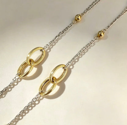 K18YG WG ミックスチェーン オーバル ステーションネックレス デザイン 18K 18金 イエローゴールド ホワイトゴールド インフィニティ