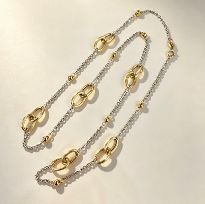 K18YG WG ミックスチェーン オーバル ステーションネックレス デザイン 18K 18金 イエローゴールド ホワイトゴールド インフィニティ
