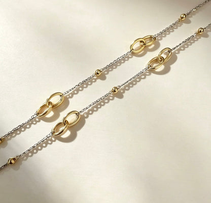 K18YG WG ミックスチェーン オーバル ステーションネックレス デザイン 18K 18金 イエローゴールド ホワイトゴールド インフィニティ