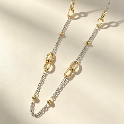 K18YG WG ミックスチェーン オーバル ステーションネックレス デザイン 18K 18金 イエローゴールド ホワイトゴールド インフィニティ