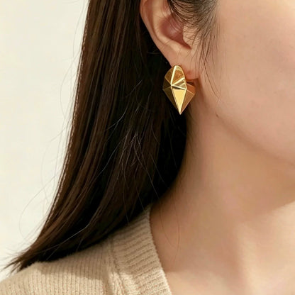 18K Yellow Gold Plump Teardrop Stud Earrings, Sizes S and M, 18K Yellow Gold Hollow Earrings, Round, Drop, Triangle, 18K Yellow Gold, Droplet, Teardrop