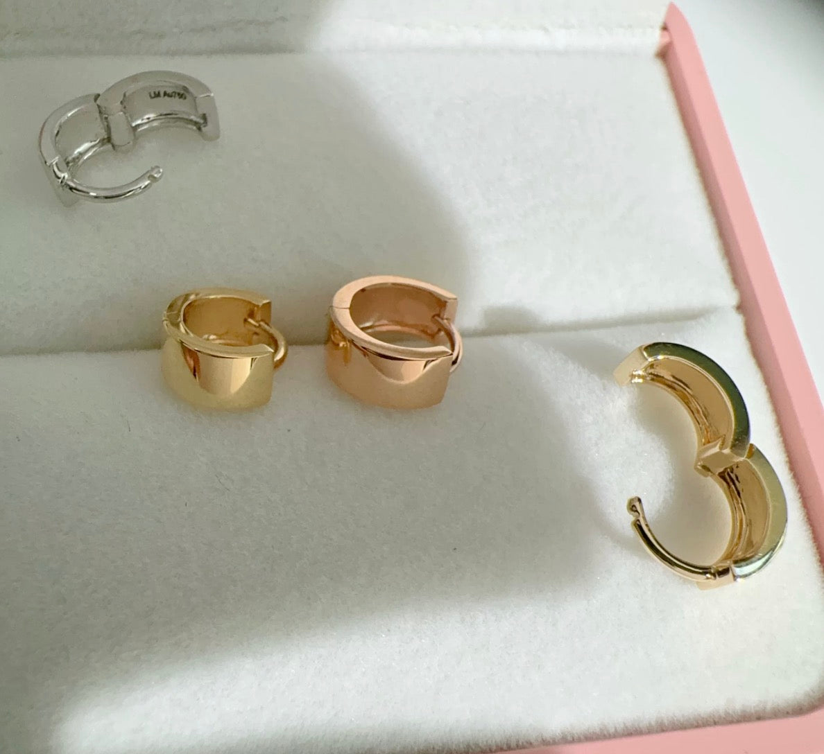 K18YG WG PG リングピアス 7.5mm フープピアス 18k 幅広