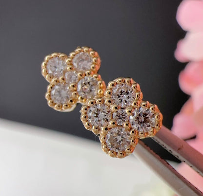 K18YG WG PG クローバー ピアス 18k ダイヤモンド 四ツ葉 花
