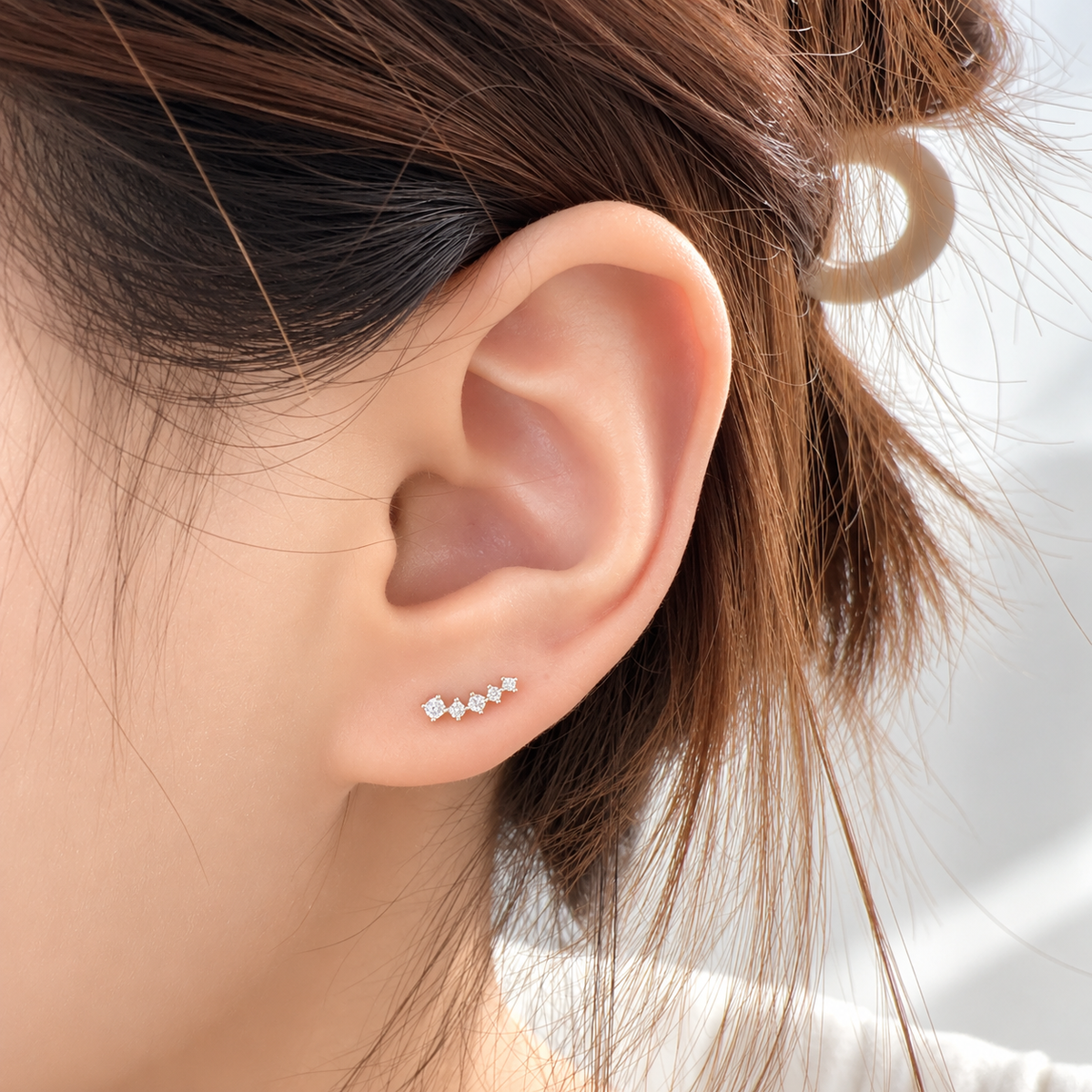 K18PG WG YG スマイルピアス シングル 片耳用 ダイヤモンド 18k