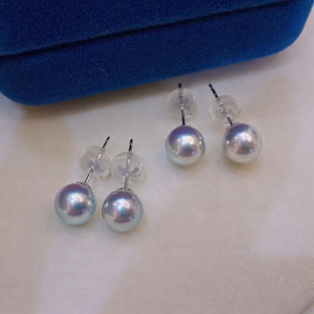 K18WG 灰色あこや パール ピアス スタッドピアス 一粒 ホワイトゴールド WG 18K あこや アコヤ真珠 グレー グレーパール シルバー ブルー