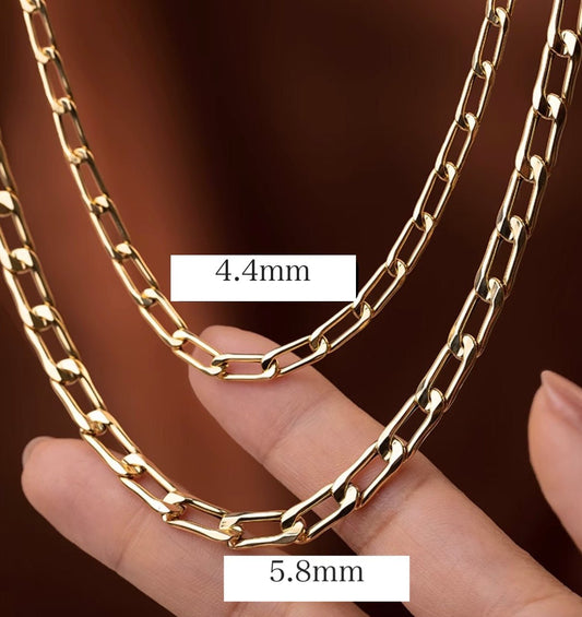 【4.4mm】K18YG イエローゴールド フィガロチェーン カット小豆チェーン ネックレス オーバルリンク 18K YG メンズ レディース 太め - Jewelry Hills Tokyo
