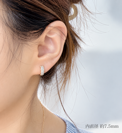 K18YG WG PG 片耳用 フープ 中折れ リングピアス パヴェダイヤモンド ハギーフープピアス ワンタッチ