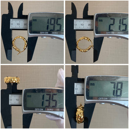 K18YG リングピアス フープピアス 中空 イエローゴールド X 模様 18k キルティング イタリアンジュエリー